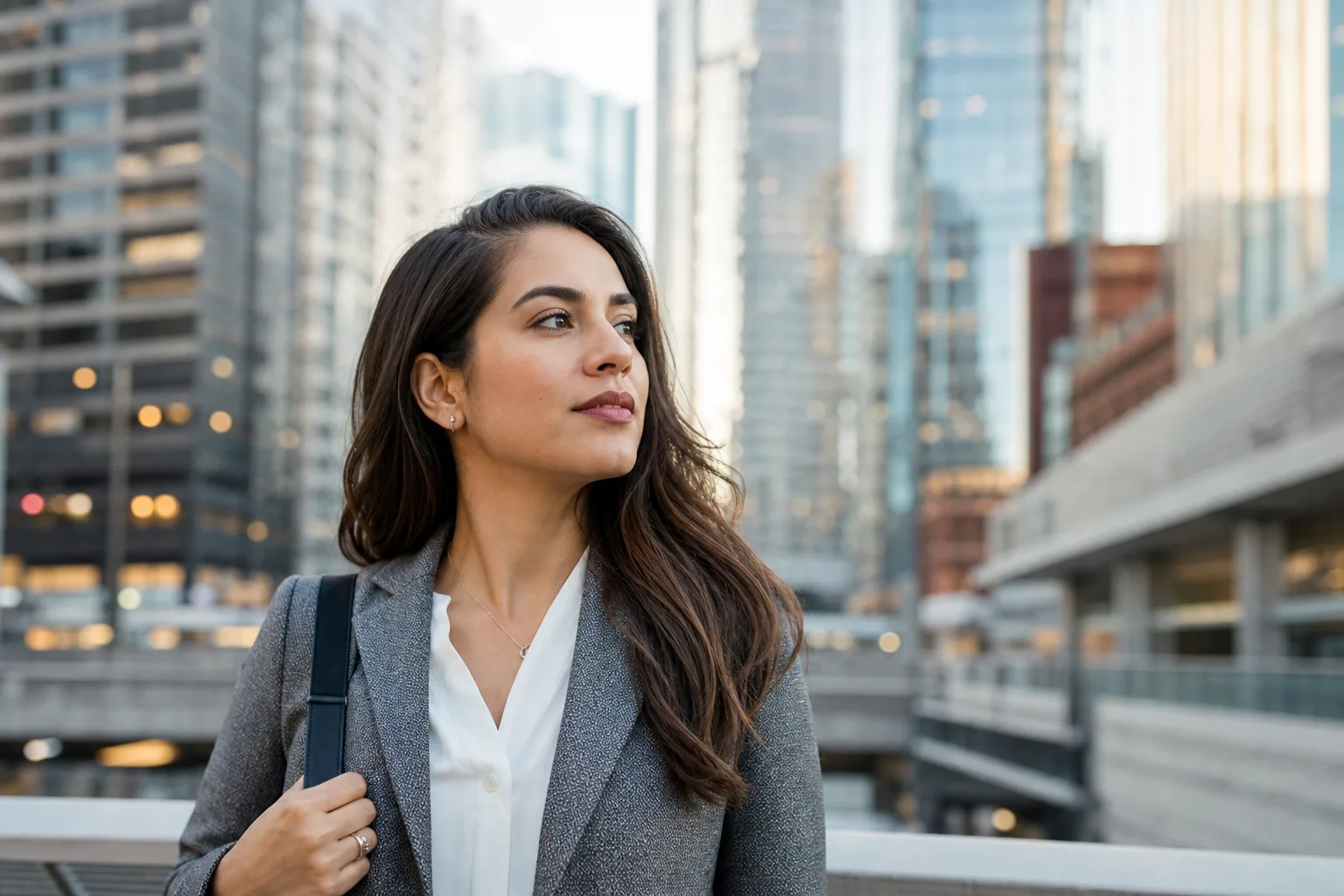 Young Hispanic American professional in an urban setting representing a demographic in its peak spending years