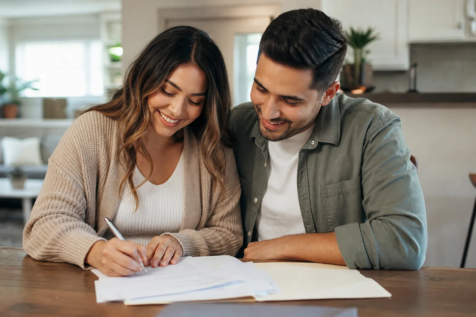 Young Hispanic American couple making a first home purchase representing peak brand-formation consumer decisions