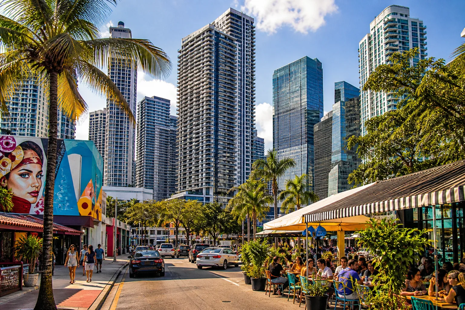 Miami Florida urban landscape representing the diverse Hispanic market with Cuban Venezuelan Colombian and Puerto Rican American communities